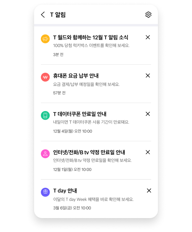 T 알림 종류별 예시