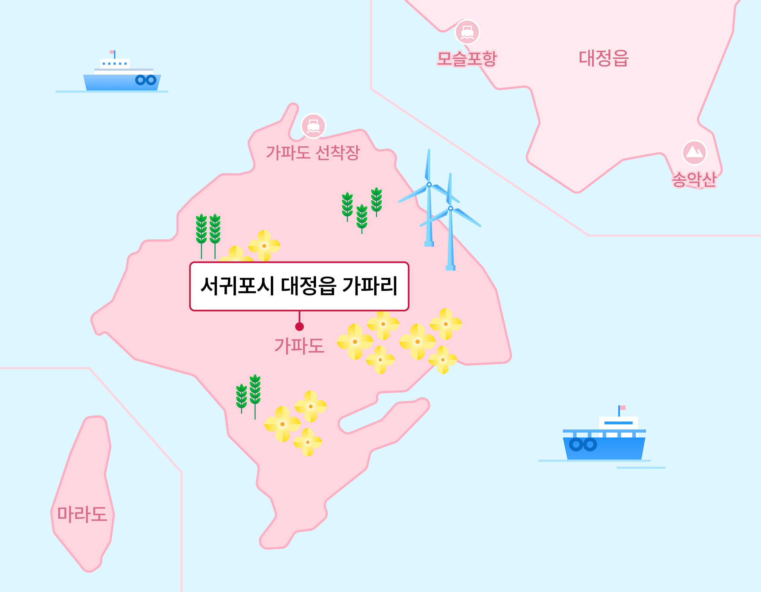 제주도 계절별 여행 명소 이미지 - 3월~5월인 봄에 가장 많이 여행가는 가파도(서귀포시 대창읍 가파리) 지역 이미지입니다.